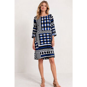 Calvin Klein Geometric Print Dress Size 2 Black Blue